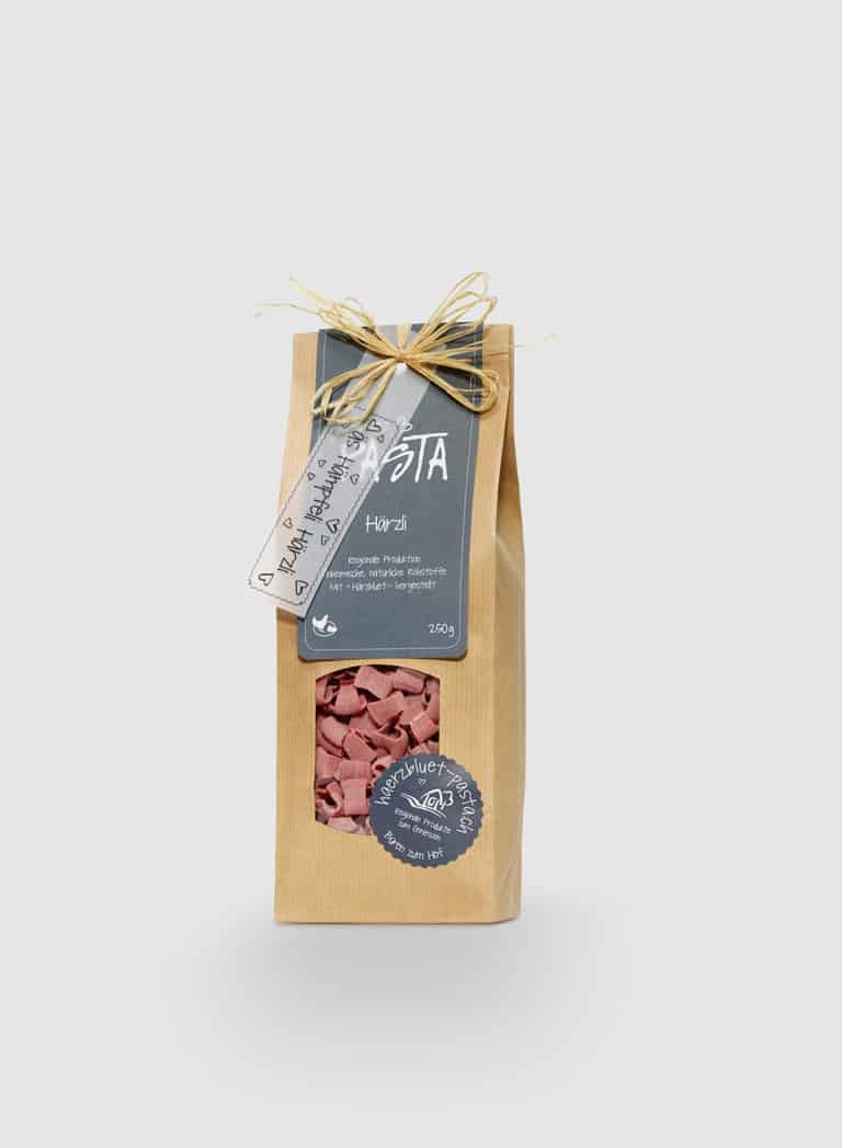 Härzbluet Pasta Härzli mit Grussbotschaft