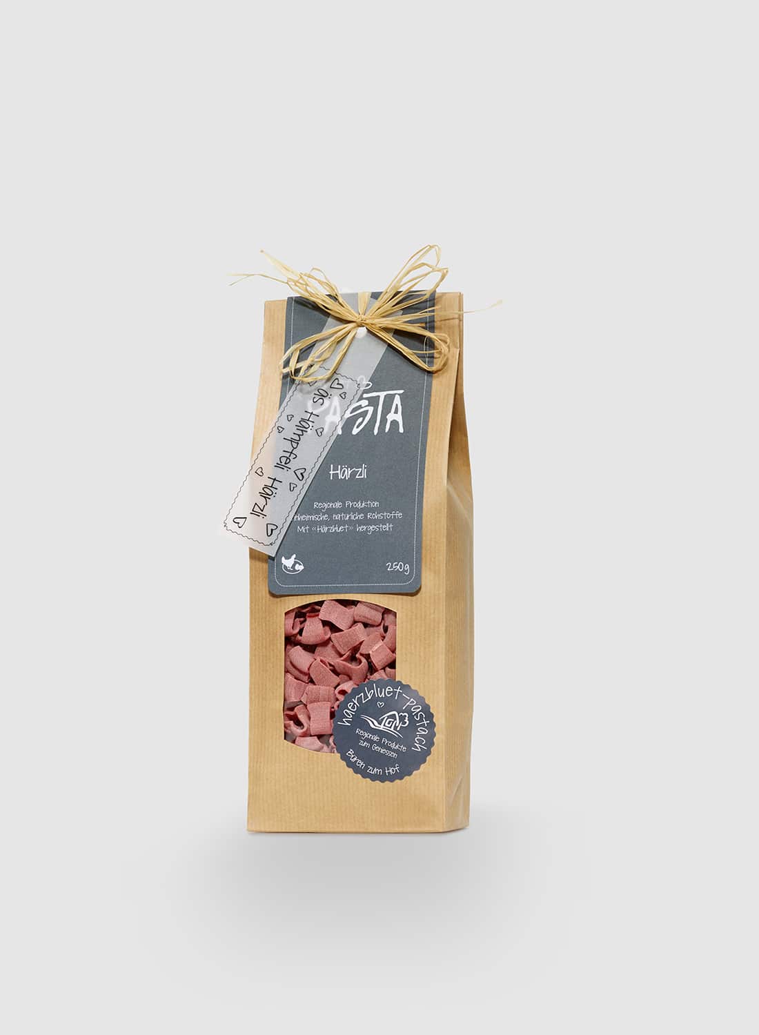 Härzbluet Pasta Härzli mit Grussbotschaft